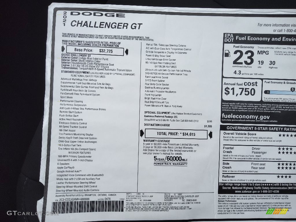 2021 Dodge Challenger GT Window Sticker Photo #143671670