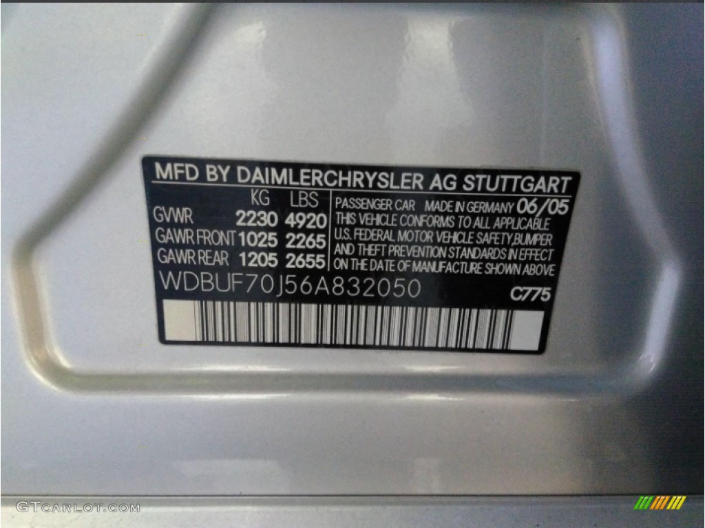 2006 Mercedes-Benz E 500 Sedan Color Code Photos