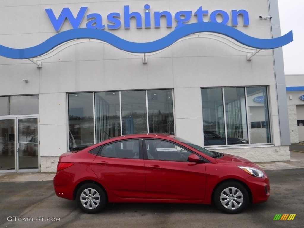 2016 Accent SE Sedan - Boston Red / Gray photo #2