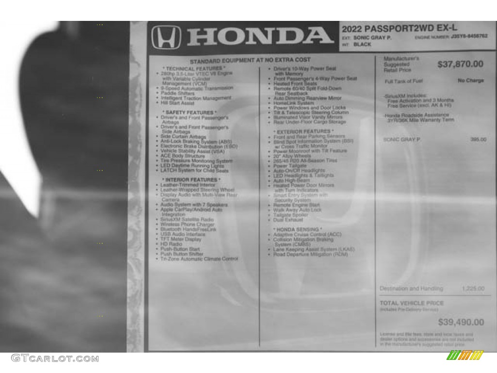 2022 Honda Passport EX-L Window Sticker Photo #143702463