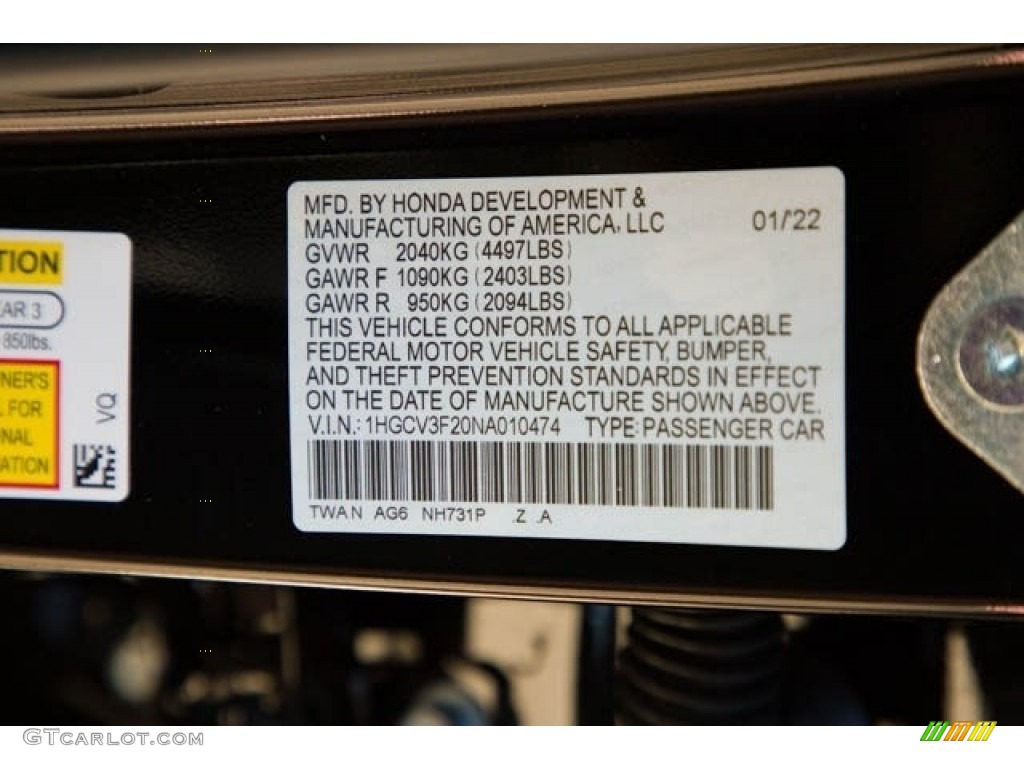 2022 Honda Accord Sport Hybrid Color Code Photos