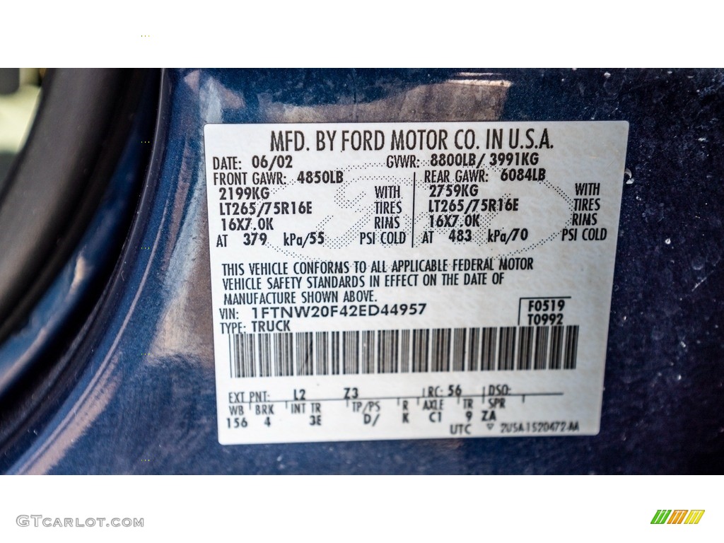 2002 Ford F250 Super Duty Lariat Crew Cab Color Code Photos
