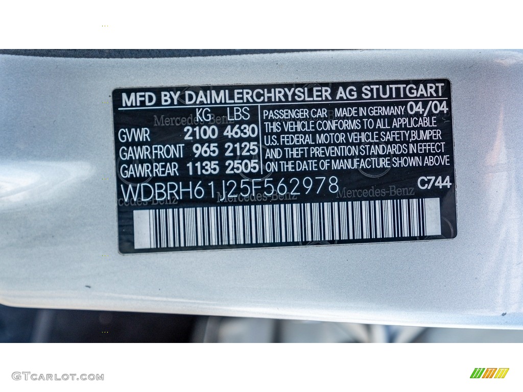 2005 Mercedes-Benz C 240 Wagon Color Code Photos
