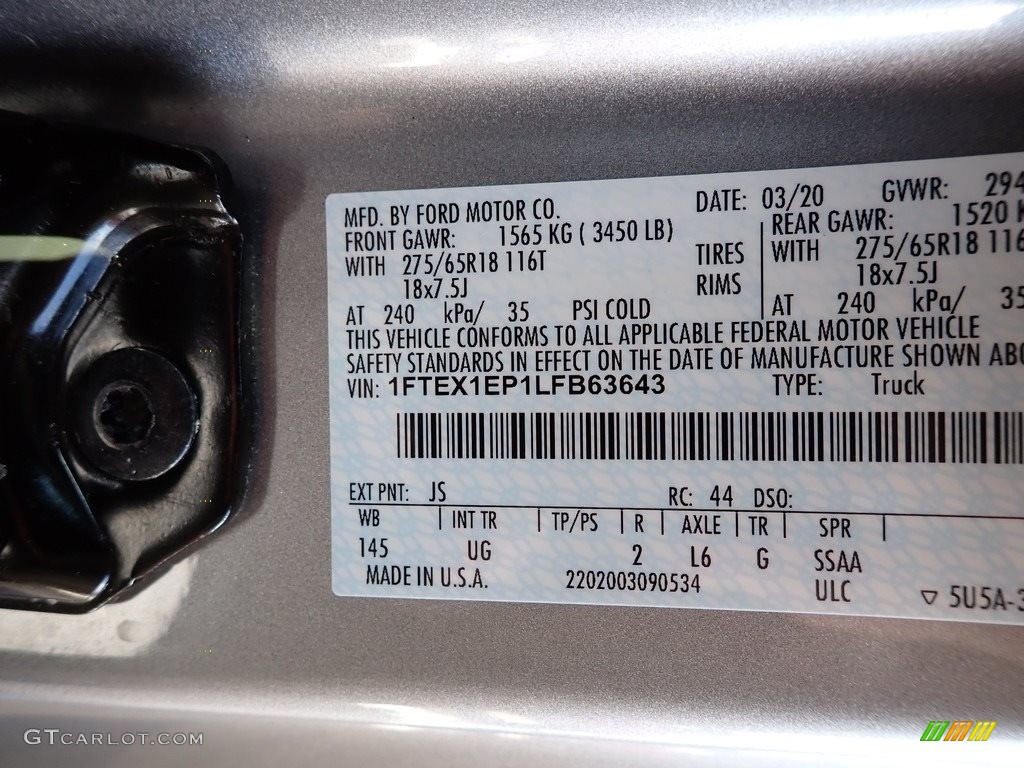 2020 F150 Color Code JS for Iconic Silver Photo #143722139