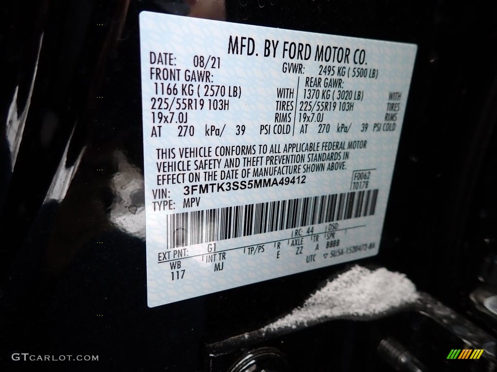 2021 Mustang Mach-E Color Code G1 for Shadow Black Photo #143730124