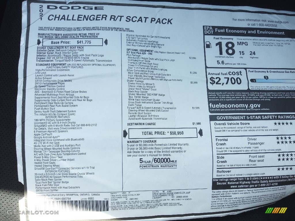 2021 Challenger R/T Scat Pack Shaker - Hellraisin / Black photo #26