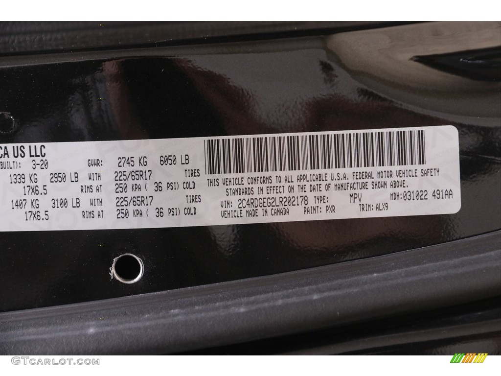 2020 Dodge Grand Caravan GT Color Code Photos
