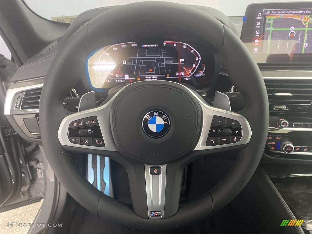 2022 BMW 5 Series M550i xDrive Sedan Black Steering Wheel Photo #143747612