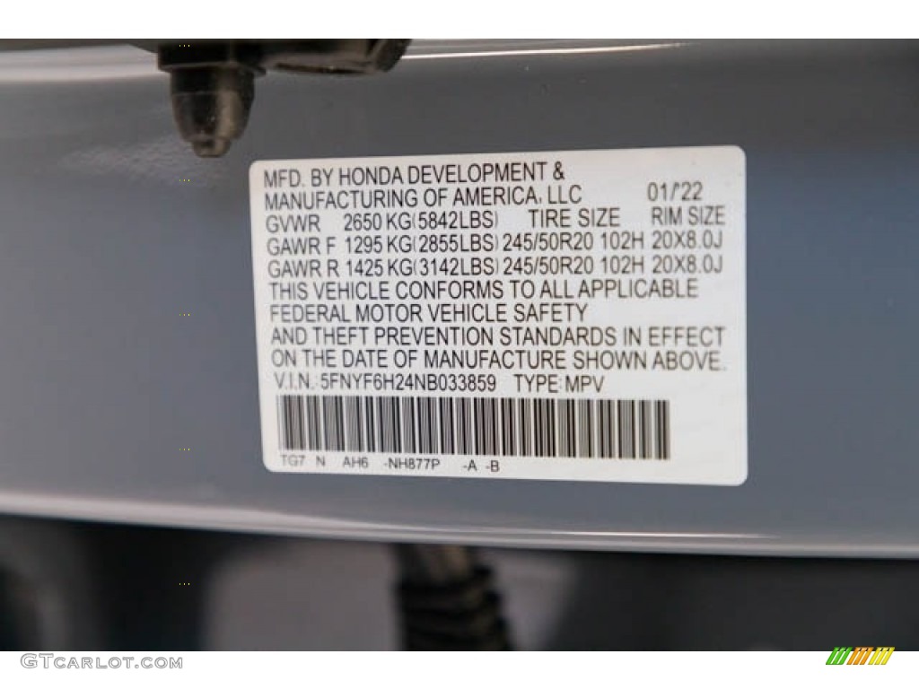 2022 Pilot Color Code NH877P for Sonic Gray Pearl Photo #143750267