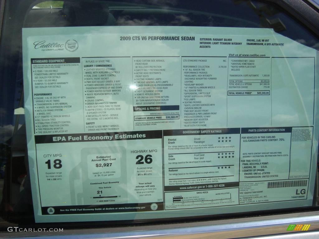 2009 CTS Sedan - Radiant Silver / Light Titanium/Ebony photo #18
