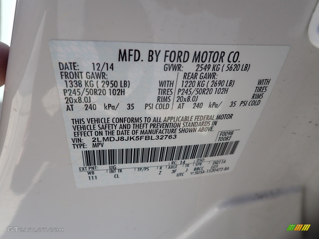 2015 Lincoln MKX AWD Color Code Photos