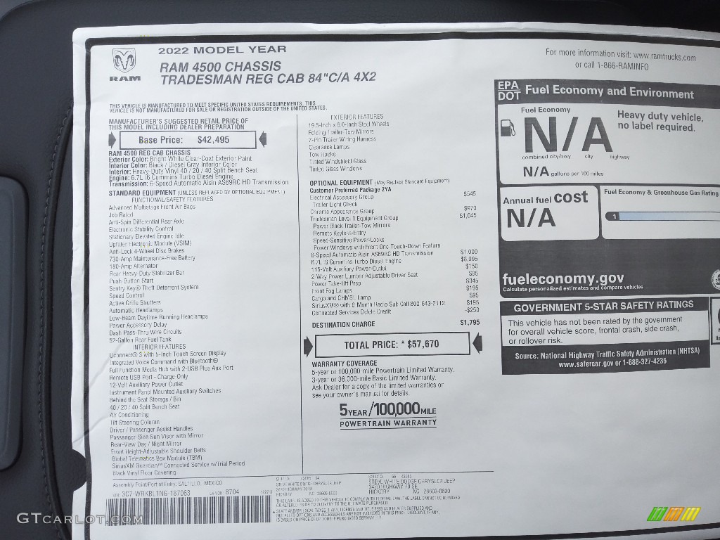 2022 Ram 4500 Tradesman Reg Cab Chassis Window Sticker Photo #143778787