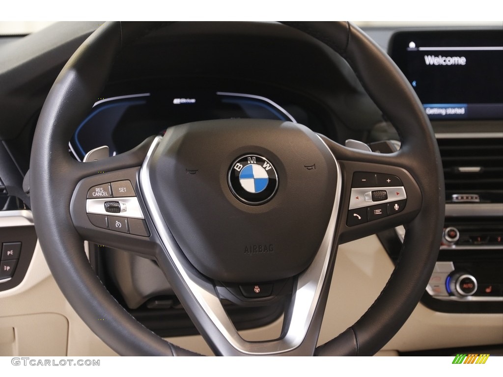 2021 BMW X3 xDrive30e Canberra Beige/Black Steering Wheel Photo #143779600