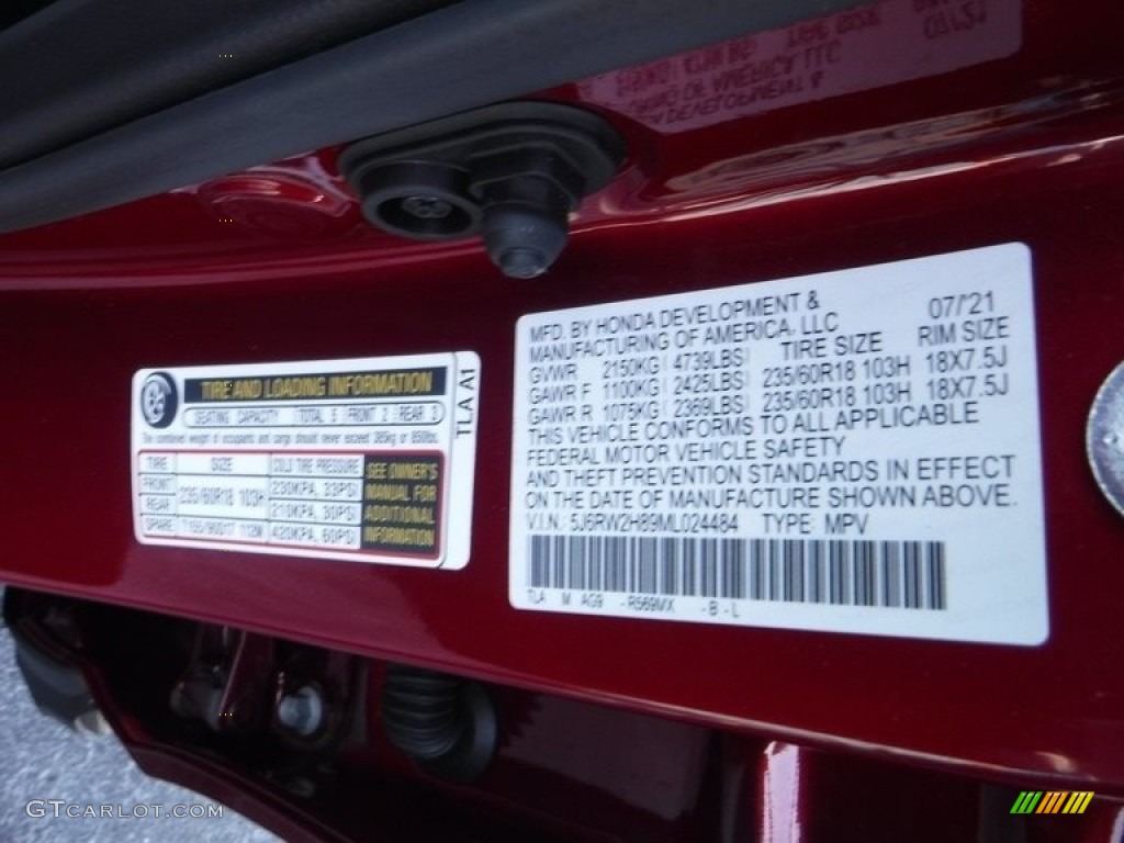 2021 CR-V EX-L AWD - Radiant Red Metallic / Gray photo #29