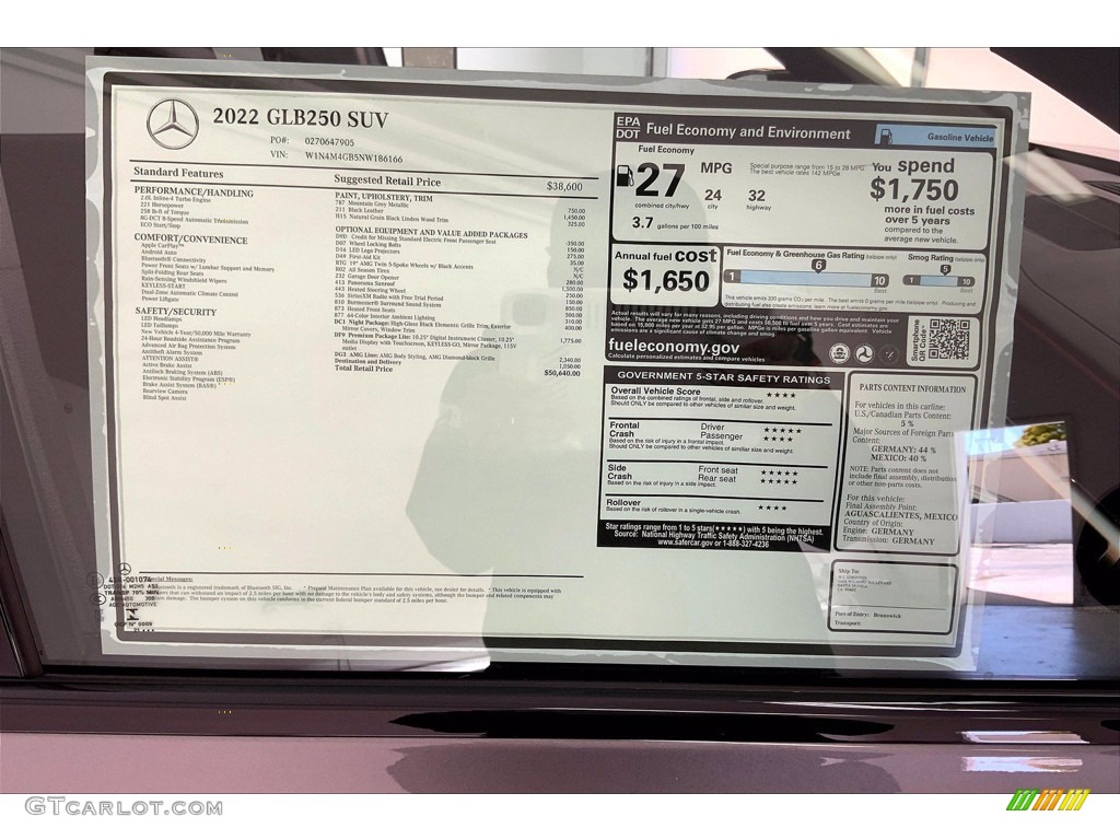 2022 Mercedes-Benz GLB 250 Window Sticker Photo #143790086