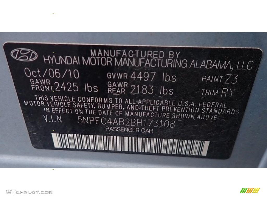 2011 Sonata SE 2.0T - Blue Sky Metallic / Black photo #43