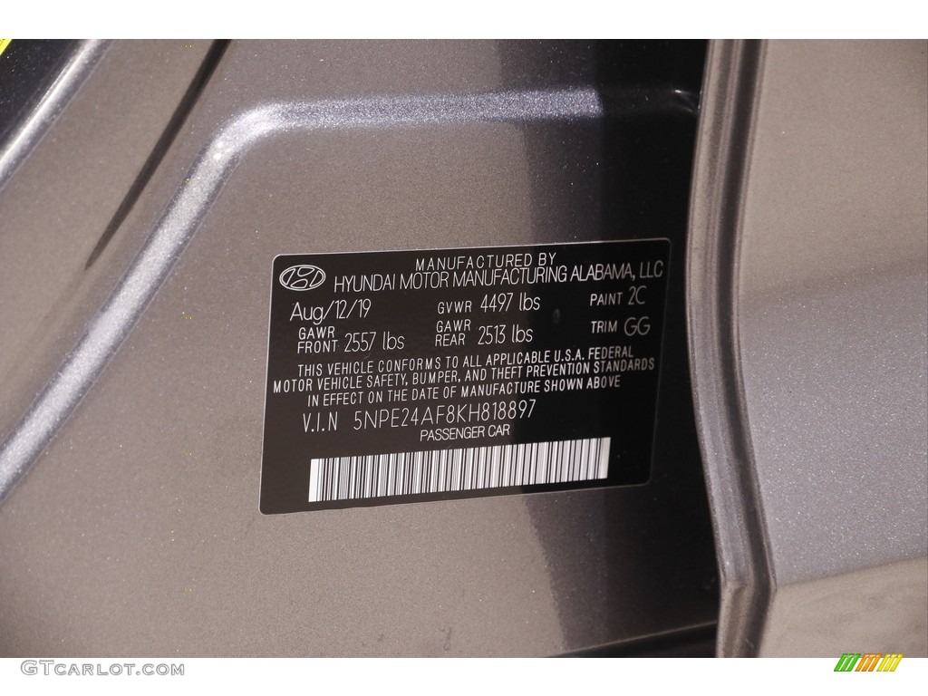 2019 Sonata SE - Machine Gray / Gray photo #19