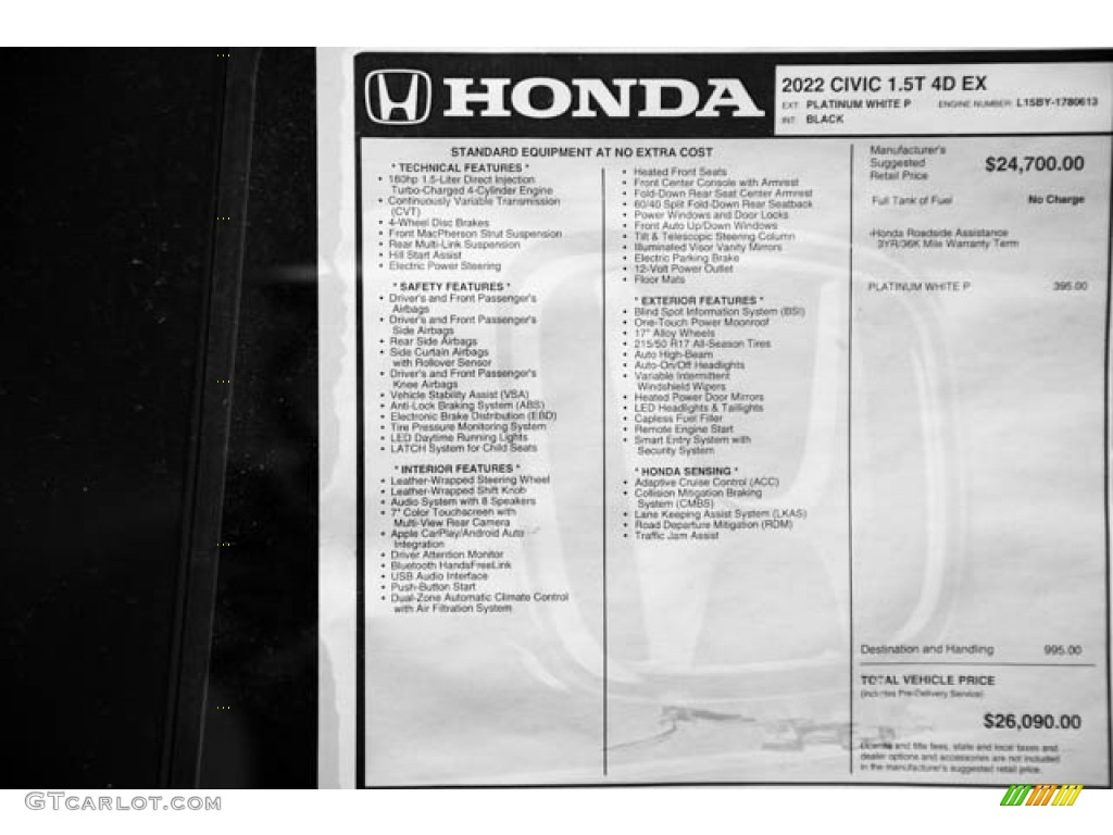 2022 Honda Civic EX Sedan Window Sticker Photo #143802152