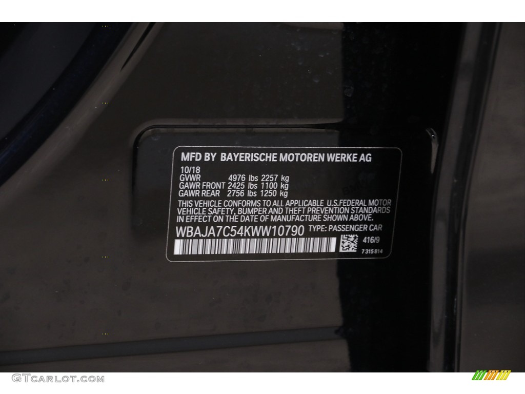 2019 5 Series Color Code 416 for Carbon Black Metallic Photo #143805227