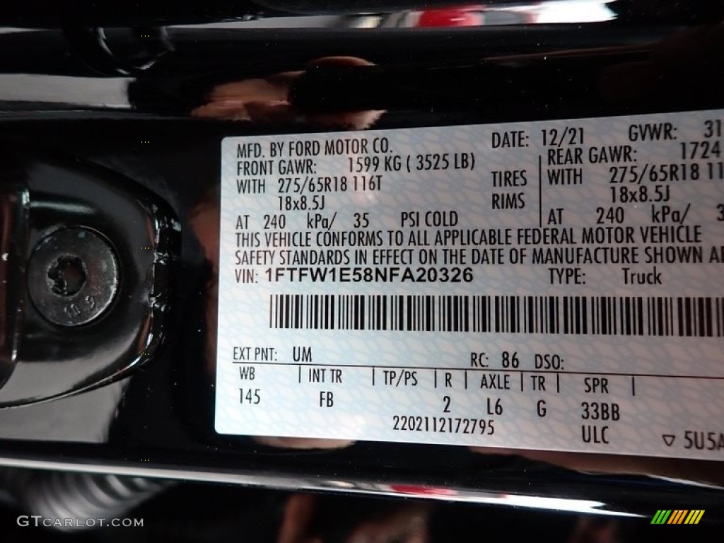 2022 F150 Color Code UM for Agate Black Metallic Photo #143811797