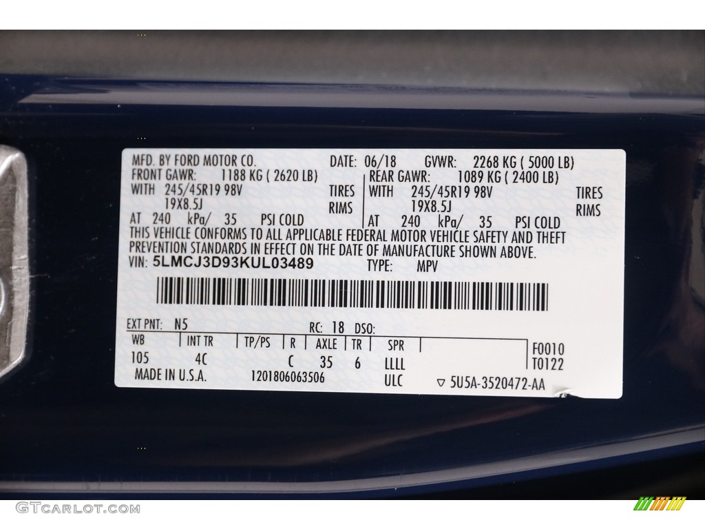 2019 MKC Color Code N5 for Rhapsody Blue Metallic Photo #143812034