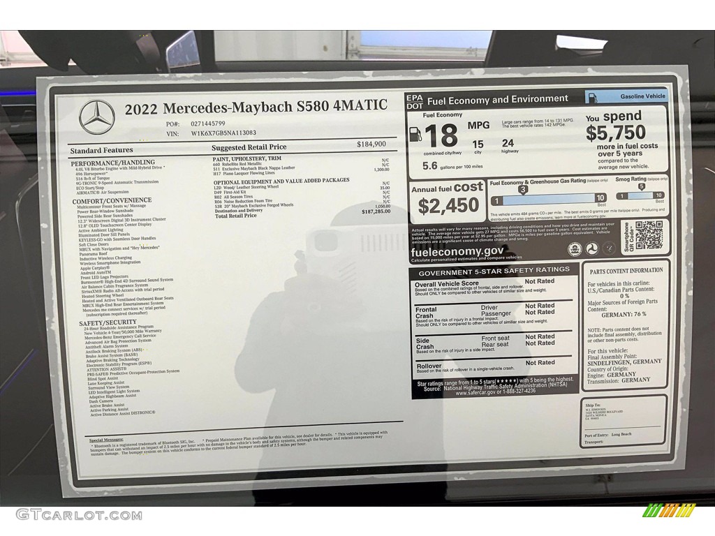 2022 Mercedes-Benz S Maybach 580 4Matic Sedan Window Sticker Photo #143813645