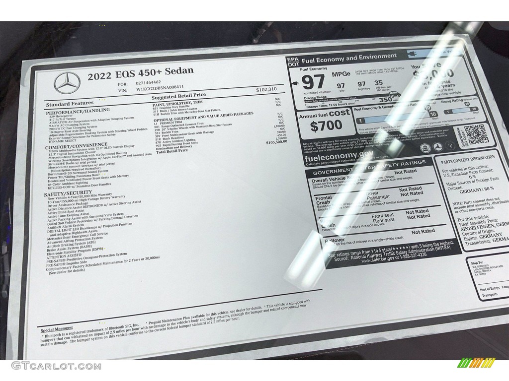 2022 EQS 450+ Sedan - Graphite Gray Metallic / Black/Sable Brown photo #13