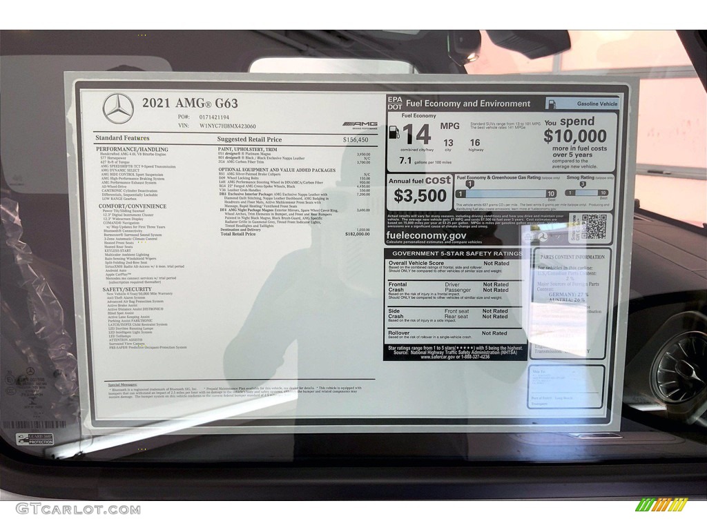 2021 Mercedes-Benz G 63 AMG Window Sticker Photo #143814479