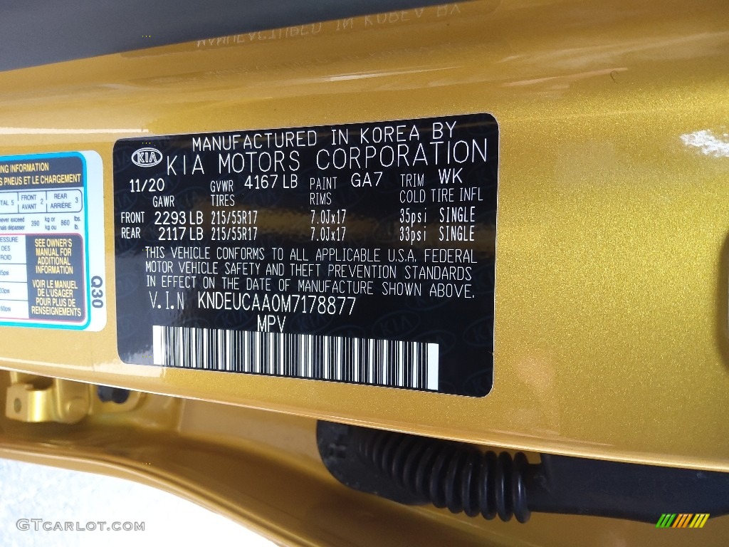 2021 Seltos Color Code GA7 for Starbright Yellow Photo #143814833