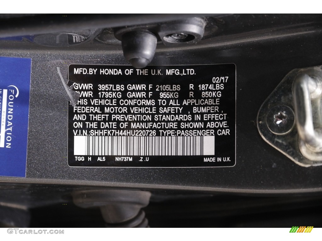 2017 Honda Civic Sport Hatchback Color Code Photos