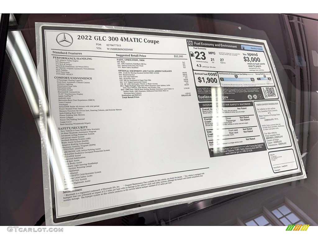 2022 Mercedes-Benz GLC 300 4Matic Coupe Window Sticker Photos