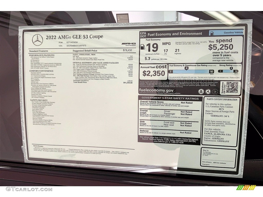 2022 Mercedes-Benz GLE 53 AMG 4Matic Coupe Window Sticker Photo #143834317