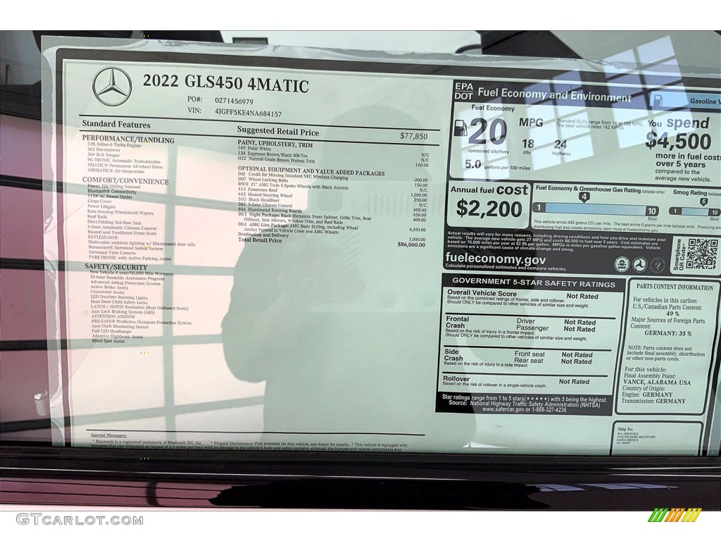 2022 Mercedes-Benz GLS 450 4Matic Window Sticker Photos