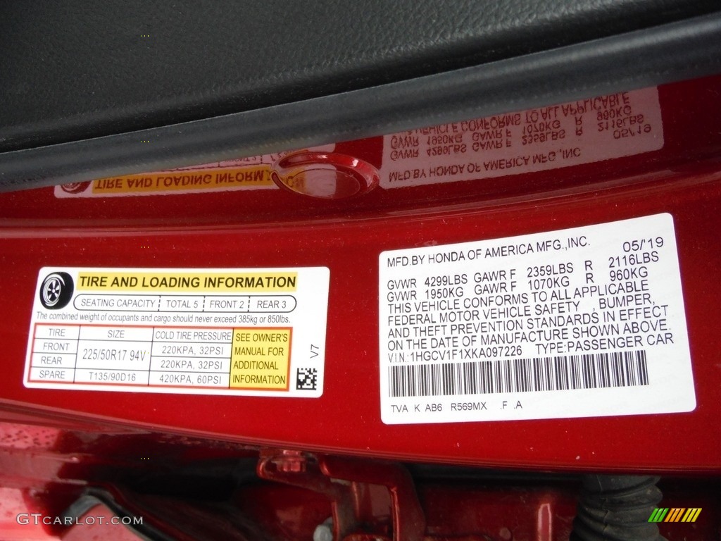2019 Honda Accord LX Sedan Color Code Photos
