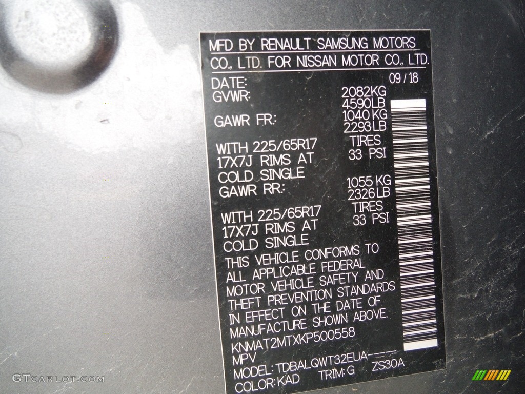 2019 Nissan Rogue SV Color Code Photos