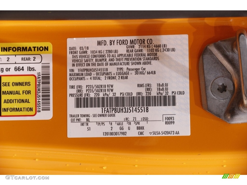 2018 Mustang Color Code NL for Orange Fury Photo #143871252