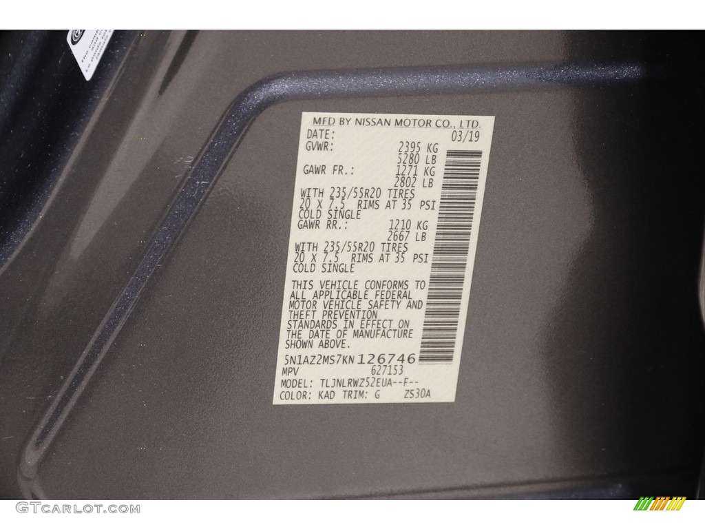 2019 Murano SL AWD - Gun Metallic / Graphite photo #21