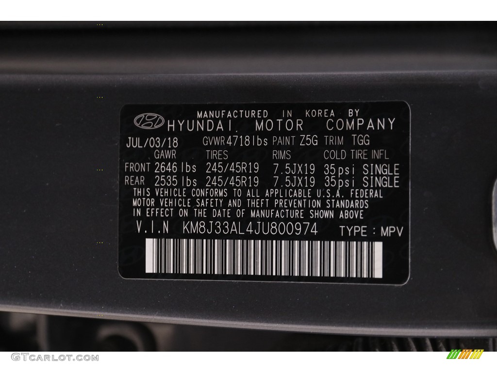 2018 Tucson Color Code Z5G for Coliseum Gray Photo #143876606