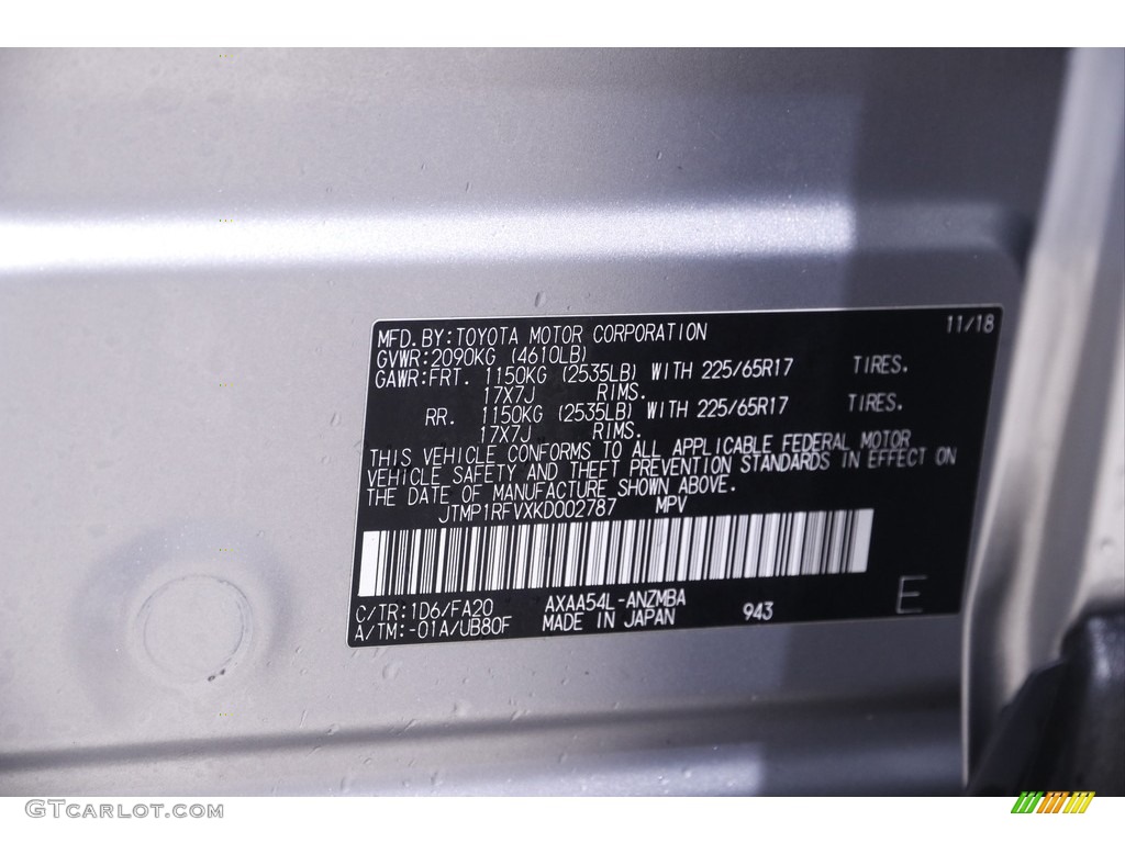 2019 RAV4 XLE - Silver Sky Metallic / Black photo #20