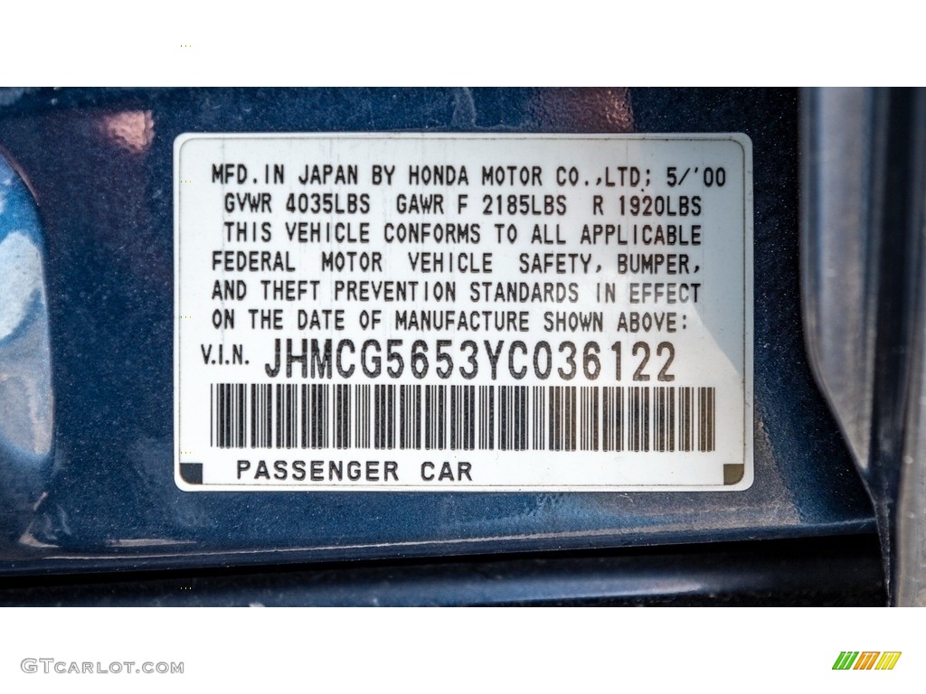 2000 Accord EX Sedan - Deep Velvet Blue Pearl / Quartz photo #34