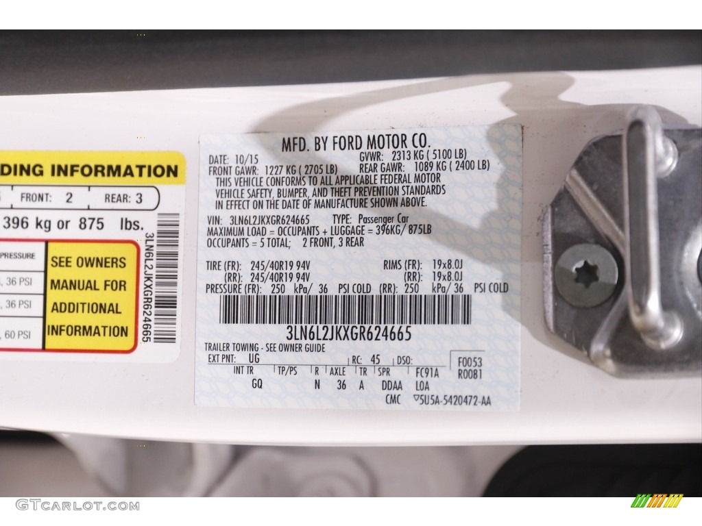 2016 MKZ Color Code UG for White Platinum Photo #143893884