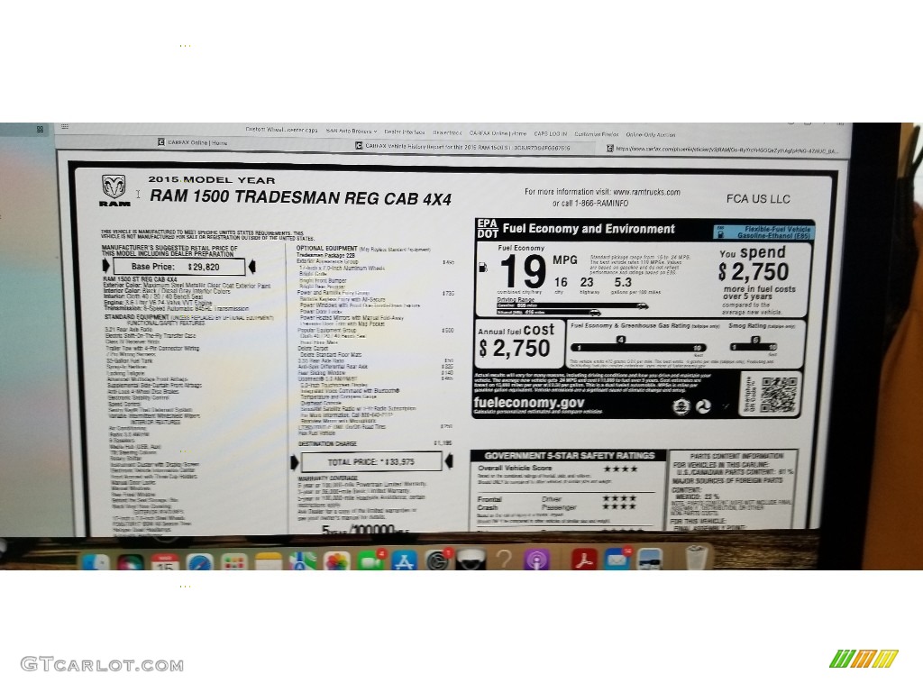 2015 Ram 1500 Tradesman Regular Cab 4x4 Window Sticker Photos