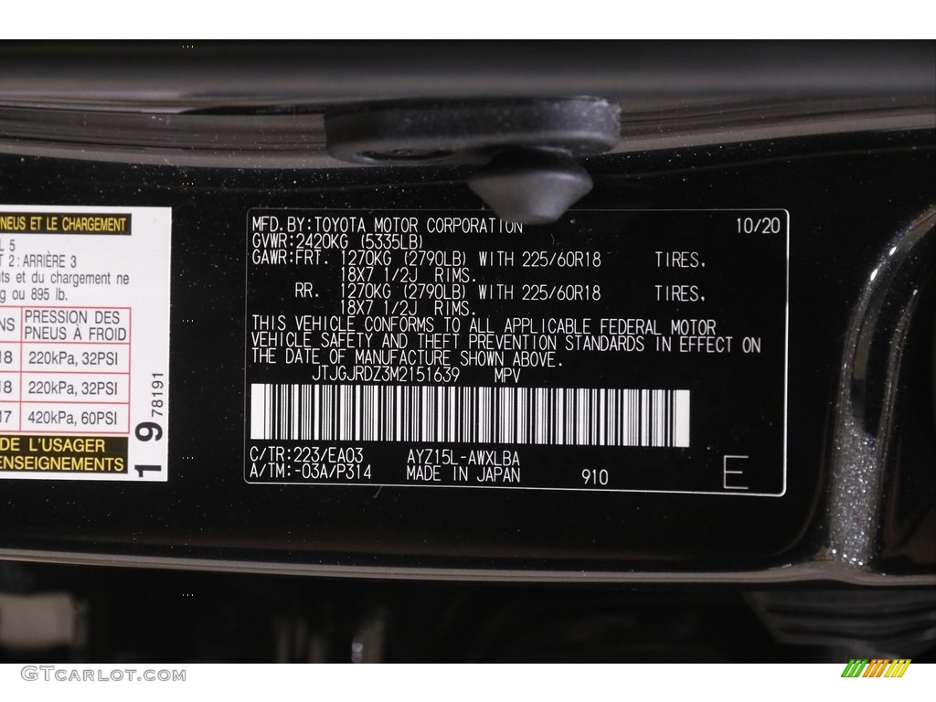 2021 Lexus NX 300h Luxury AWD Color Code Photos
