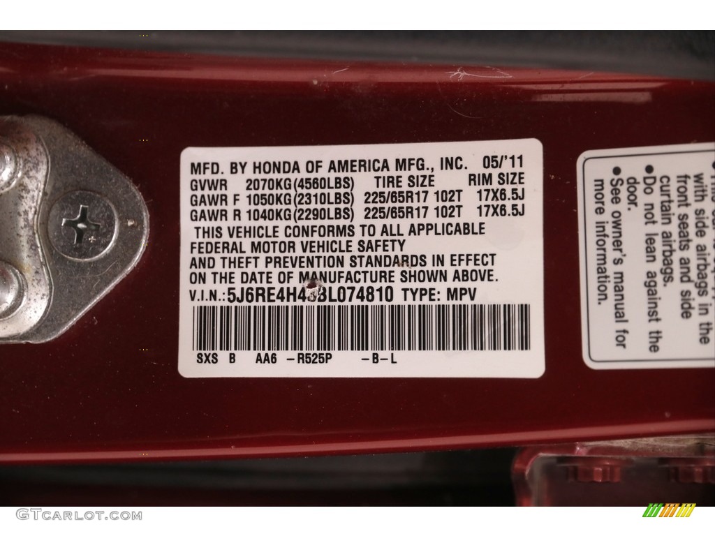 2011 CR-V SE 4WD - Tango Red Pearl / Gray photo #16