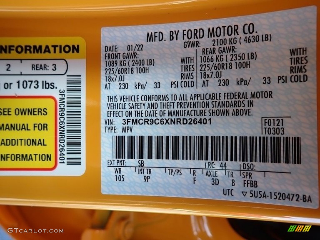 2022 Bronco Sport Color Code SB for Cyber Orange Metallic Tricoat Photo #143931211