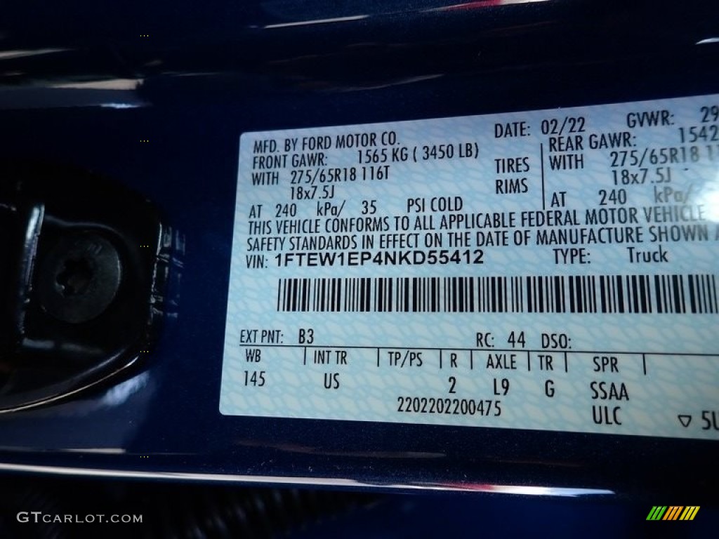 2022 F150 Color Code B3 for Atlas Blue Metallic Photo #143932936
