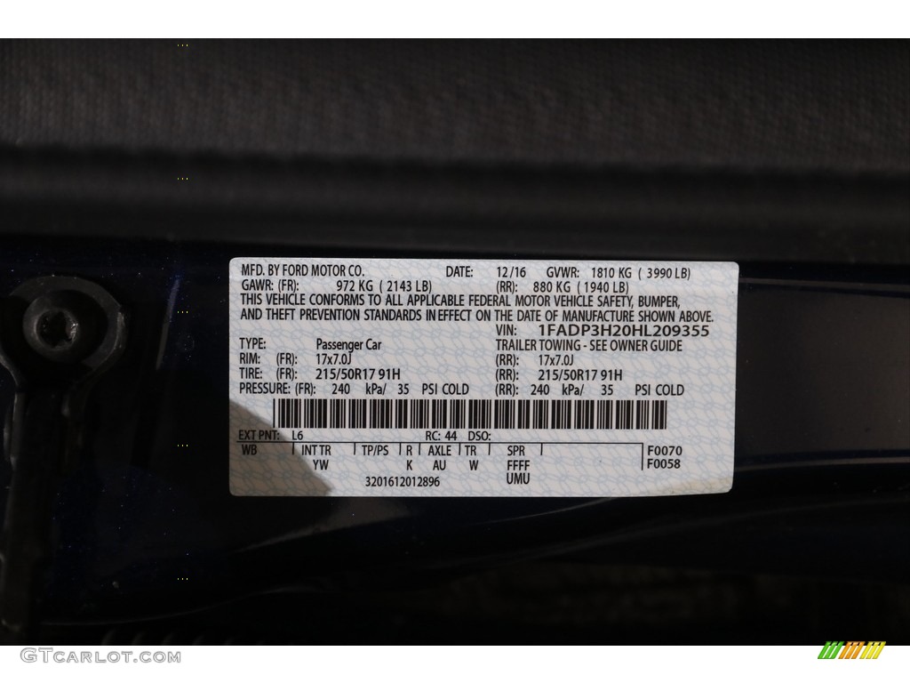 2017 Focus SEL Sedan - Kona Blue / Charcoal Black photo #20