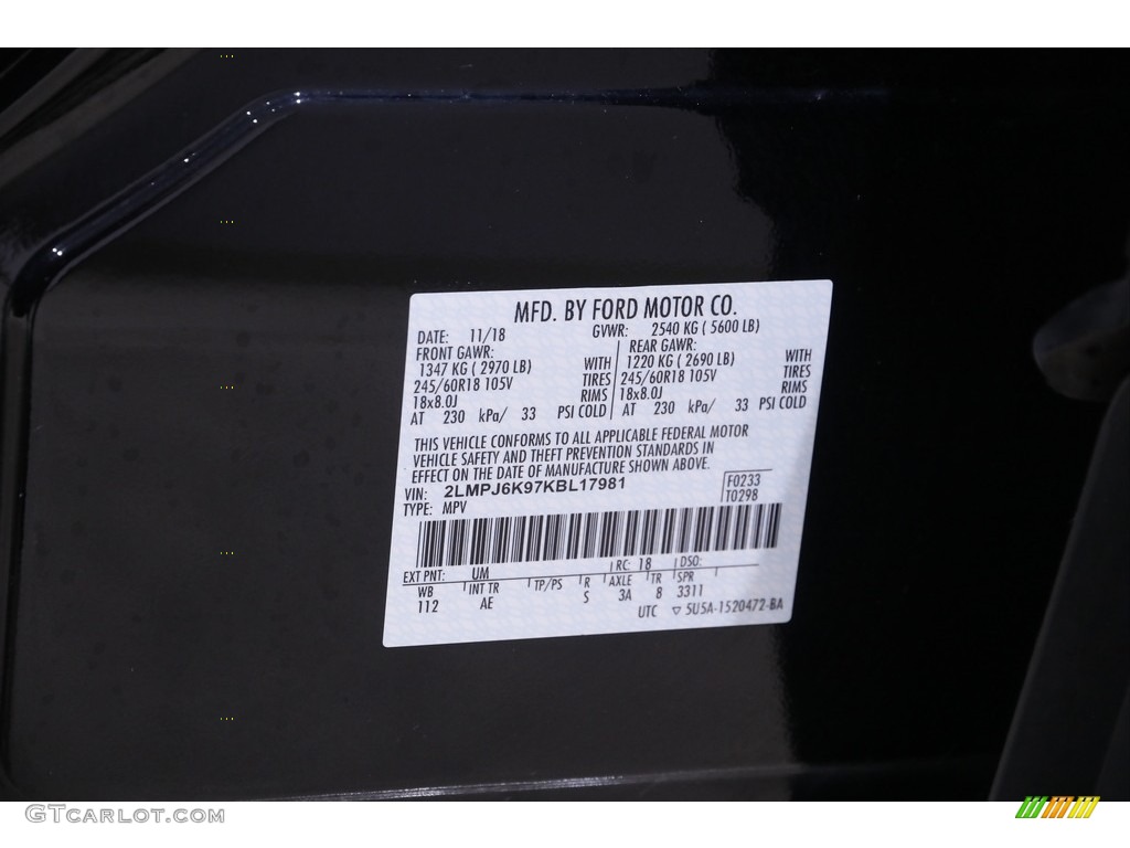 2019 Lincoln Nautilus Select Color Code Photos