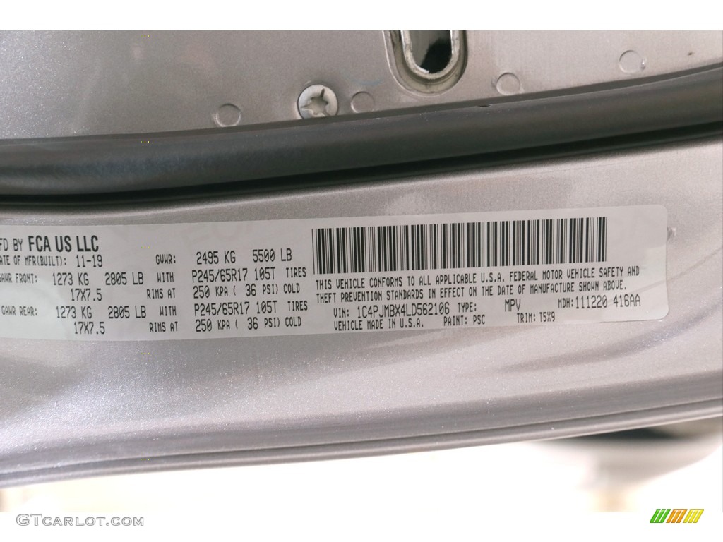 2020 Cherokee Color Code PSC for Billet Silver Metallic Photo #143940279