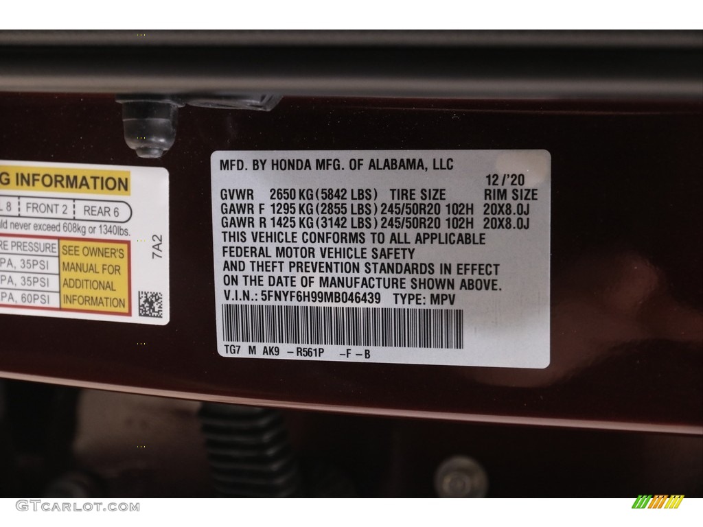 2021 Pilot Touring AWD - Deep Scarlet Pearl / Beige photo #23